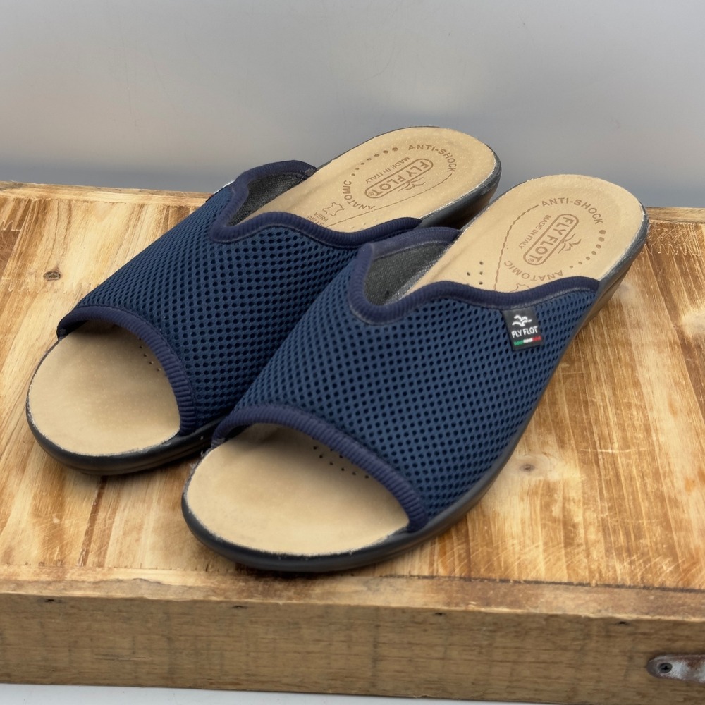 Fly Flot Mesh Slide Sandals Navy Blue Anatomic Made in Italy 40 Comfort Wedge